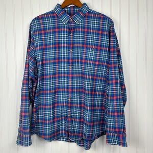 Vintage Vines Men’s Long Sleeve Button Up Shirt Slim Fit Blue Red Plaid Men’s XL